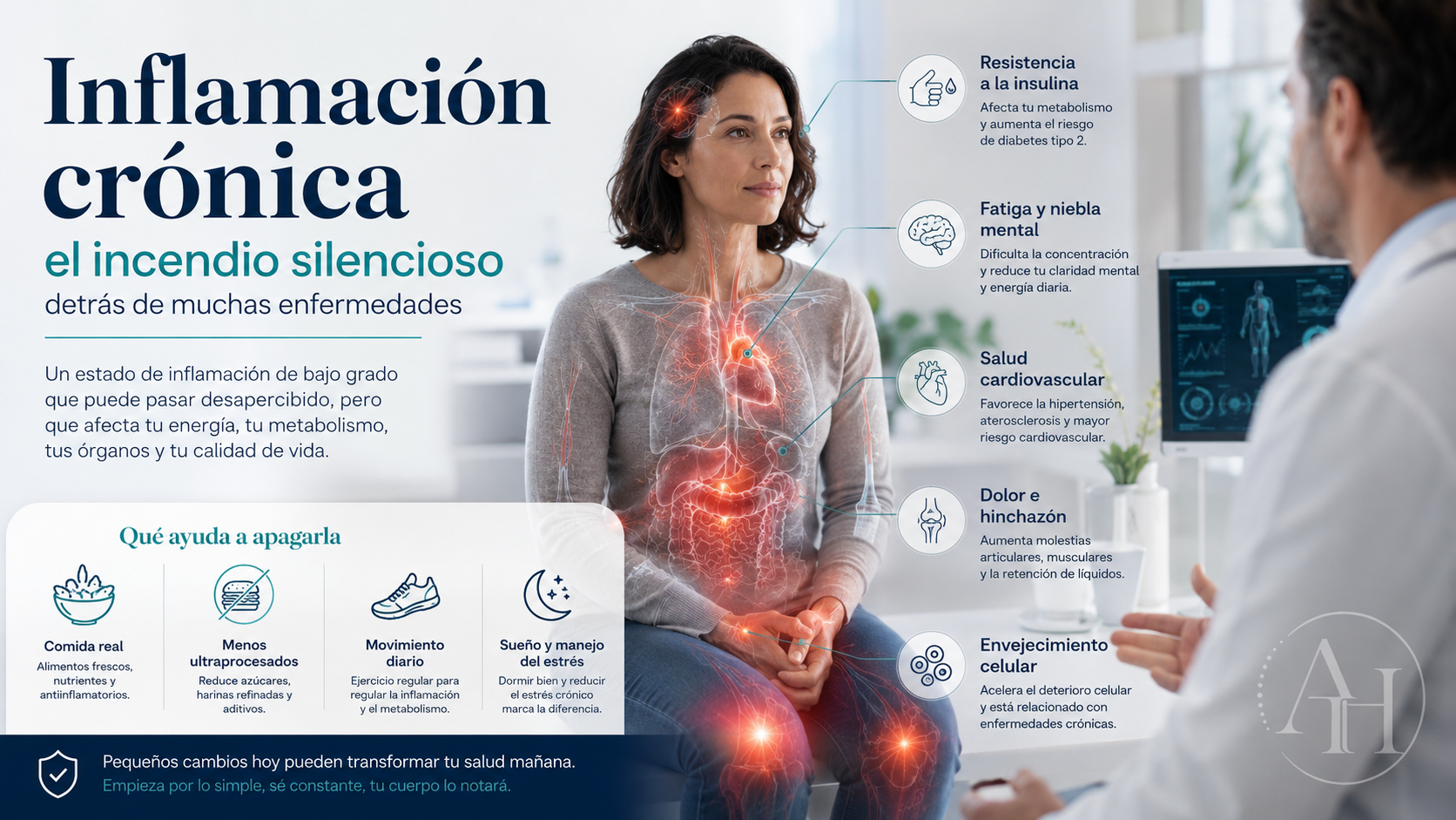 Visualizacion medica de inflamacion cronica de bajo grado en el cuerpo