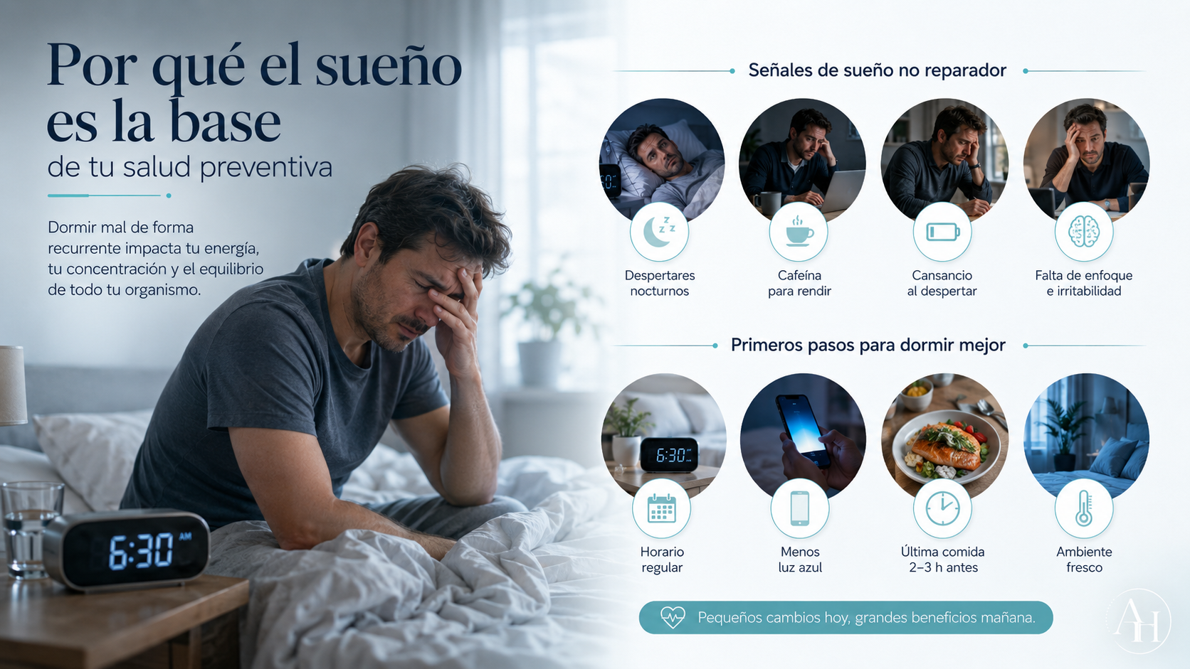 Persona durmiendo con visualizaciones de reparacion nocturna y salud preventiva