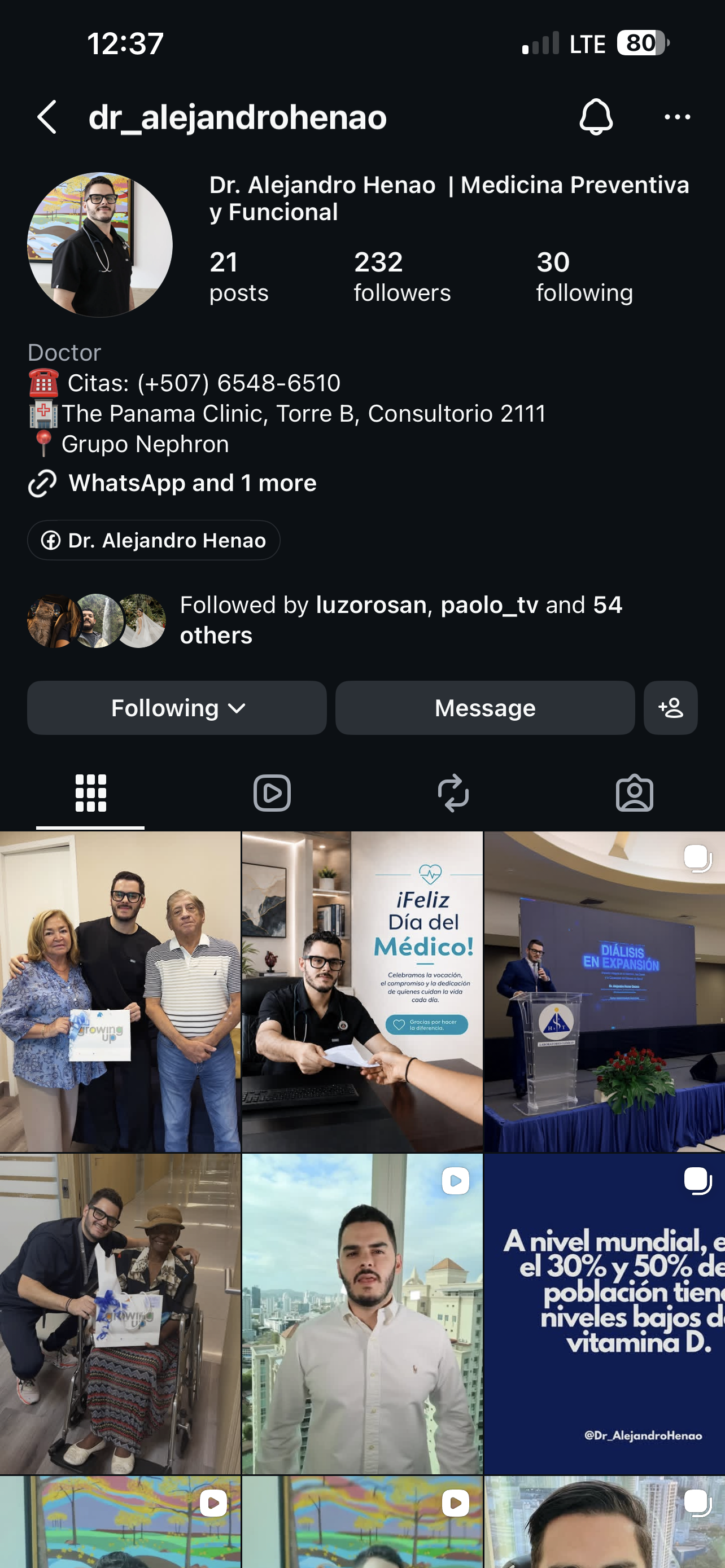 Feed de Instagram del Dr. Alejandro Henao
